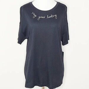 NWT Carbon Copy Black Hey Good Looking Graphic Embroidered Tee M